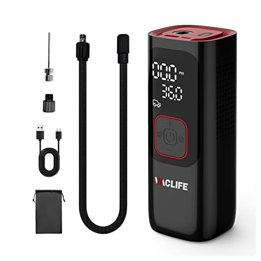 VacLife Tire Inflator Portable Air Compressor - Cordless Air Pump for Car Tires, Auto Tire Pump (up to 160 PSI) w/Auto-Shutoff Function, Car Accessories for Men, Red (VL768)