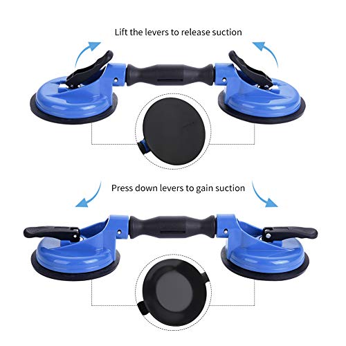 IMT Glass Suction Cup Dual Cups 2 Pack, Heavy Duty Vacuum Plate with Adjustable Handle Glass Holder to Lift Large Glass/Auto Glass Windshield Installation/Tiles Mirrors Moving, 260lb Suction Power