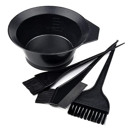 Image of Professional Hair Coloring Dyeing Kit with Mixing Bowl and 3 Application Brushes, Black
