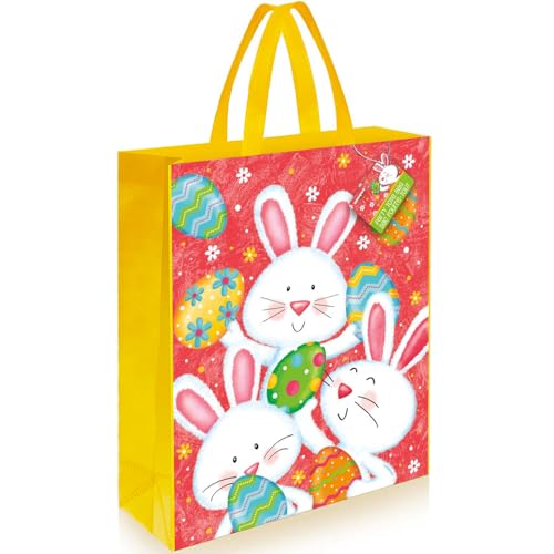 Unique Happy Easter Bunny Plastic Tote Bag, 13" x 11", Multicolor