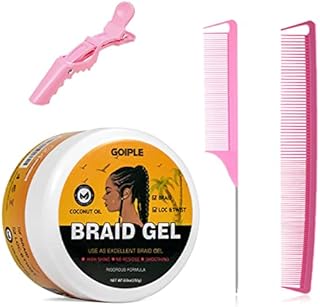 Goiple Strong Hold Braid Gel Good for Twist, Locs, Braids, Edge No Flake Extra Hold High Shine Braiding Gel & Edge Control 8.8oz with Hair Combs