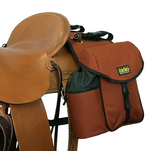 TrailMax Big Sky Saddlebags for Horses & Mules – Western Trail Riding Saddle Bags with Dual Insulated Bottle Holders, Grab-and-Go Liners & Secure No-Bounce Fit; Rust