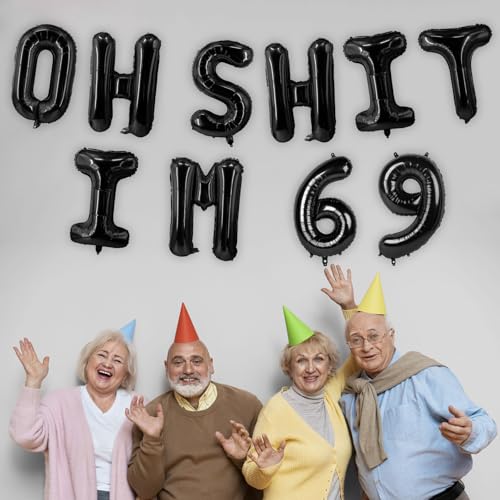 Image of Oh I'm 69! Latex Balloons 16 Inch Black Hallo Sixty Nine Cheers to 69 Years Old Theme Decor for Man Woman Happy 69th Birthday Party Photo Studio Prop Flag Decorations Favors Supplies