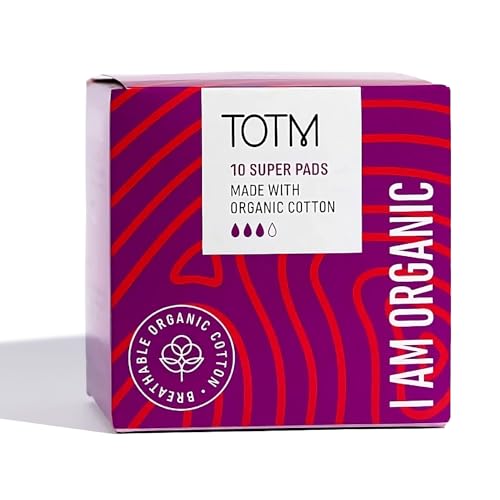 TOTM Organic Cotton Sanitary Pads with Triple-Layer Protection | Super - Pack of 10 | Breathable Period Care with Secure Wings & Waterproof Backing | Sanitary Towels for Day & Night