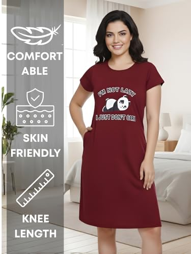 Image of White Moon Cotton Printed Nighty for Women's | Night Gown | Printed Nighty for Girls | Nightdress | Nighty for Women | Sleepwear | Ladies Nighty | Nighties | Premium Soft Cotton Nighty Women