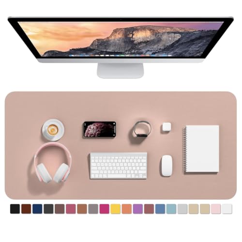 Hsurbtra Desk Pad, 35.5" x 17" PU Leather Desk Mat, XXL Extended Mouse Pad, Waterproof Desktop Blotter Protector, Non-Slip Ultra Thin Large Laptop Keyboard Writing Mat for Office Home, Beige Apricot