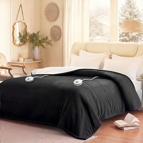 Sealy Electric Blanket Queen 84×90, Flannel to Sherpa, Charcoal