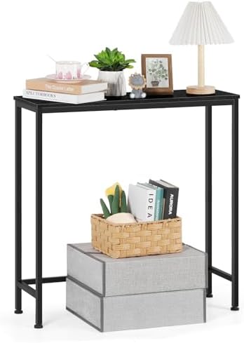 OYEAL Black Console Table for Entryway, 29.5" Industrial Narrow Sofa Entrance Table Tall Couch Side Table for Bedroom, Living Room, Foyer, with Metal Frame and Adjustable Feet