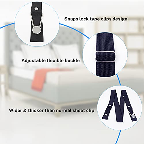 Scyrox Bed Sheet Fasteners, Upgraded Bed Sheet Holder Strap Suspenders, Adjustable Elastic Band Mattress Pad Clips Gripper Holder, Fitted Sheet Stays Keepers, 4 Pcs/Set Black #TOP4
