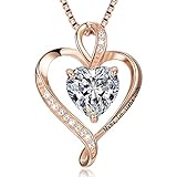 LAVUMO Cadena con corazón de plata de ley 925 y oro rosado para mujer, collar hipoalergénico para mujer con colgante de corazón, para mujer, mamá, novia, en cumpleaños, Navidad, día de San Valentín, I