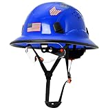 Aolamegs Safe OSHA Approved Construction Full Brim Hard Hat with Visor - Vented Hard Hats Full Brim with Chin Strap for Men,ANSI Z89.1 Safety Helmet Hardhats with Sunglasses,6 Point Blue Hard Hat