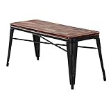 iKayaa 2 Seater Dining Bench Chair Natural Pinewood Top Metal Frame Patio Garden Bench Furniture