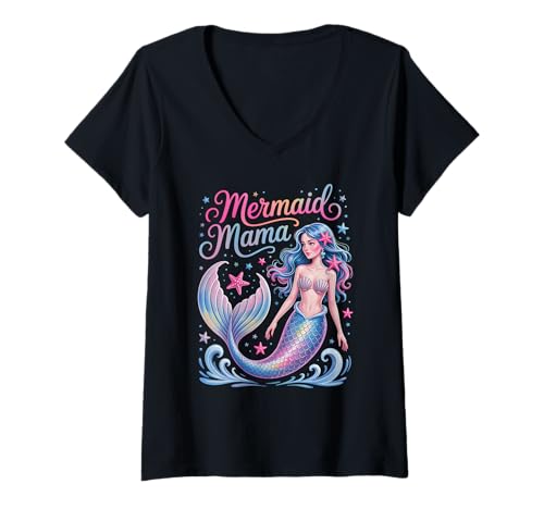 Damen Mermaid Mama Mama Familie Matching Happy Mothers Day Women T-Shirt mit V-Ausschnitt