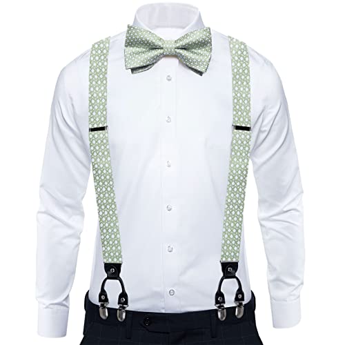 Image of DiBanGu Paisley Bow Tie and Supenders for Men Tuxedo Heavy Duty 6 Clips Suspender Adjustable Y-Shape Mens Trouser Braces