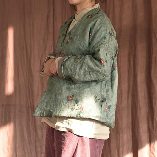 NFYM Women's Lightweight Quilted Kimono Jacket Linen Printed Open Front One Button Vintage Chinese Hanfu Style Outwear3