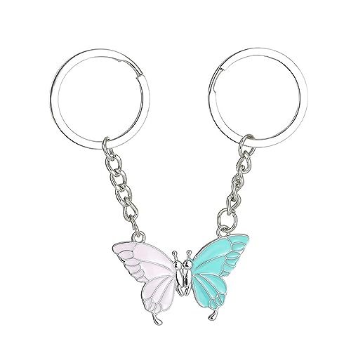 Porte Clés 2 Pièces De Porte Clés Papillon Couple Cousue Ensemble Deux Pièces De Porte Clés Good Friends, Bleu Et Blanc