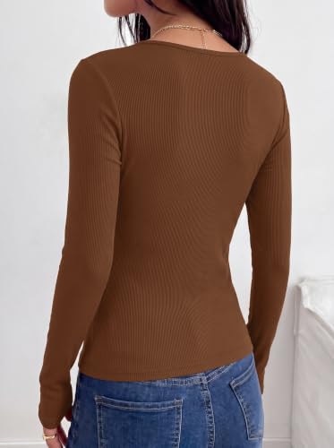 Ekouaer Long Sleeve Shirts for Women Ribbed Top Slim Fit Thermal Undershirt - image 5