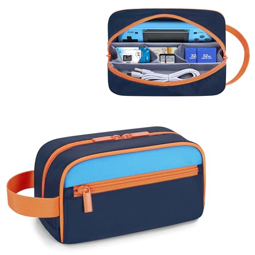 CURMIO Travel Case Compatible with WELLSTG/TaddToy Handheld Game, Portable Electronic Player Storage Holder Organizer with Center Storage Section, Bag Only