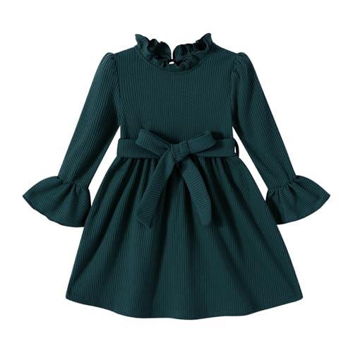 JEELLIGULAR Toddler Girl Dress Long Sleeve Knit Sweater Dress for Kids Little Girl Dresses Fall Winter Clothes Outfits(Dark Green,4-5T)