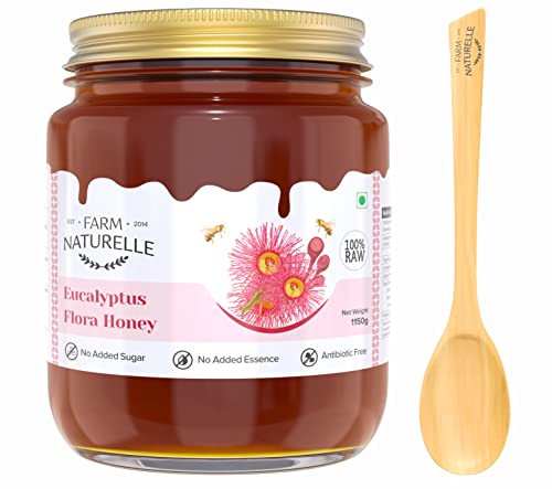 Image of Farm Naturelle Eucalyptus Flower Wild Forest (Jungle) Honey 1000g + 150g Extra|100% Pure Honey| Raw & Unfiltered|Unprocessed|Lab Tested Honey In Glass Jar with Engraved Virgin Wooden Spoon