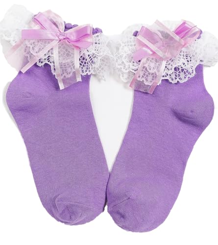 Women Butterflies Ruffle Ankle Lace Socks 3 Pairs2