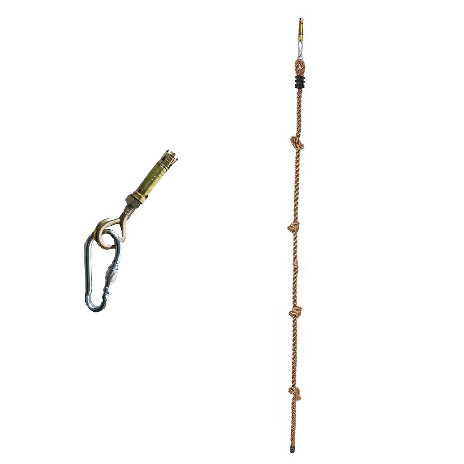 MONT PLEASANT Coffee Climbing Rope for Kids, 8.2 FT Long with 4 Knotted Steps and a Metal Ring, Climbing Rope for Obstacle Course, Treehouse Swingset Accessories Training for Kids Playground Fun