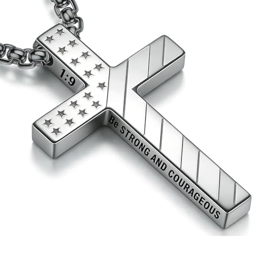 Collier croix Bible homme acier anti-allergie pendentif drapeau USA