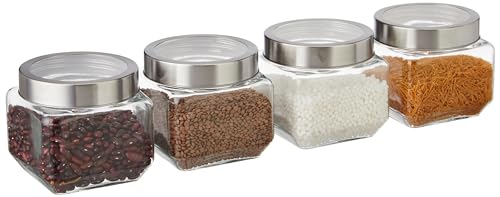 Amazon Brand - Solimo - Set of 4 Glass Jars - 910 ml - BPA-free, Airtight, Transparent