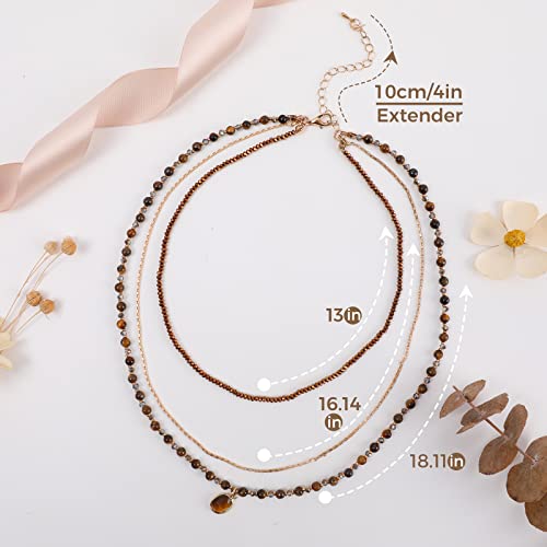 Ideajoy Bohemian Natural Stone Beaded Necklaces, Handmade Layered Statement Necklace Boho Multi Beads Strand Necklaces, Opal Stone Pendant Necklace Gold Choker Beach For Women Girls, Brown #TOP5