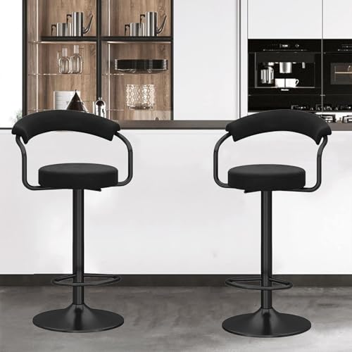 Tabourets de bar pivotants en velours noir réglables XJBTBA - 2