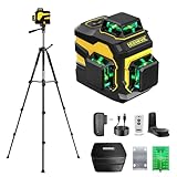 Kreuzlinienlaser mit Stativ,3 x 360°Laser Wasserwaage Selbstnivellierend,Linienlaser mit Teleskopstativ für Verlegung Bodenfliesen, Installation Trennwänden Kreuzlinienlaser Grün
