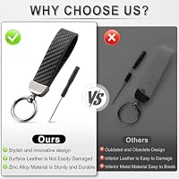 JUSTTOP Leather Keychain, Carbon Fiber Car Key Chain with Anti-Lost D-Ring and 2 Key Ring, Keychain Wristlet, Car Accessories, Universal Keychain for Men and Women (Black) — image 5