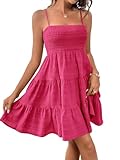 Picture of SOLY HUX Women's Sundress Smock Cami Mini Dress Sleeveless Swing A Line Short Dresses Casual Cute Summer Dresses Hot Pink Large