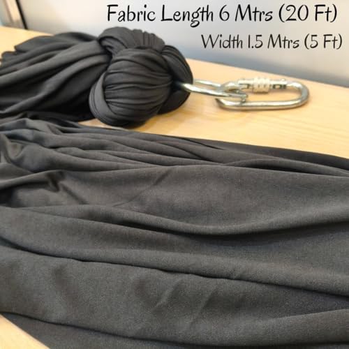 Image of Streetup India Lycra Fabric Aerial Swing /Yoga Hammock With 20 Feet Long Fabric With Carabiner and Ring (Black)