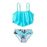 Girls High Waisted Swimsuits Layered Flowy Cami Top Bikini Sets Two Piece Bathing Suit Beach Swimwear for 7-14 Years