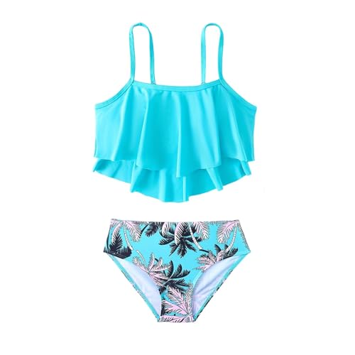 Girls High Waisted Swimsuits Layered Flowy Cami Top Bikini Sets Two Piece Bathing Suit Beach Swimwear for 7-14 Years