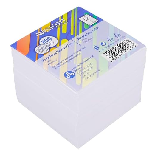 Westcott Bloc de notas blanco, 800 hojas, paquete de recambio | Hojas blancas de 9 x 9 cm | Paquete de recambio para caja dispensadora | Papel con certificación FSC, 80 g/m² | E-1733199 00