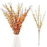 Wootkey 10 Pcs Long Stem Artificial Jasmine Flowers Burnt Orange Jasmine Fall Floral Stems for Wedding Bouquets Dried Autumn Orange Fake Flowers for Vases Home Parties Decor