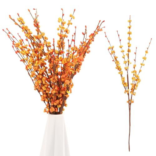 Wootkey 10 Pcs Long Stem Artificial Jasmine Flowers Burnt Orange Jasmine Fall Floral Stems for Wedding Bouquets Dried Autumn Orange Fake Flowers for Vases Home Parties Decor