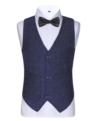 Image of Retro Boys Tweed Vest for Kids Formal Dress Herringbone Suit Vest for Toddler Boy Wedding Waistcoat