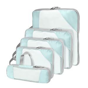 Compression Packing Cubes for Suitcases, Organizer Cubes for Travel Essentials, Luggage Suitcase Organizer Bags Set, Lightweight Packing Organizers as Travel Accessories (Set of 5, Lake Blue)