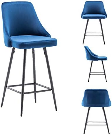 BTEXPERT Premium upholstered Dining 25" Seat Height, High Back Stool Bar Chairs, Set of 2 Pack Blue Velvet