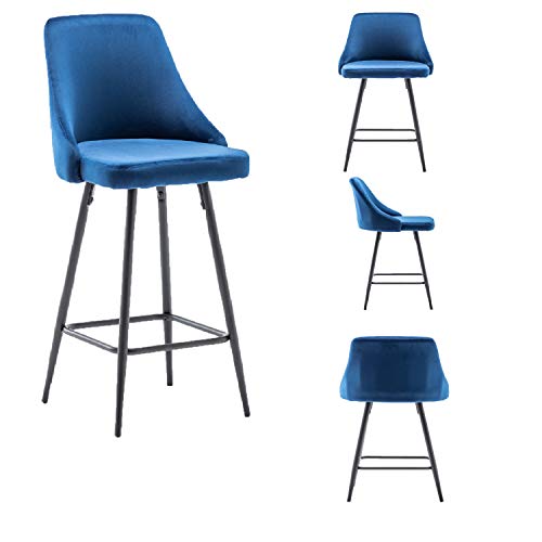 Btexpert Premium Upholstered Dining 25" Seat Height, High Back Stool Bar Chairs, Set Of 2 Pack Blue Velvet #TOP1
