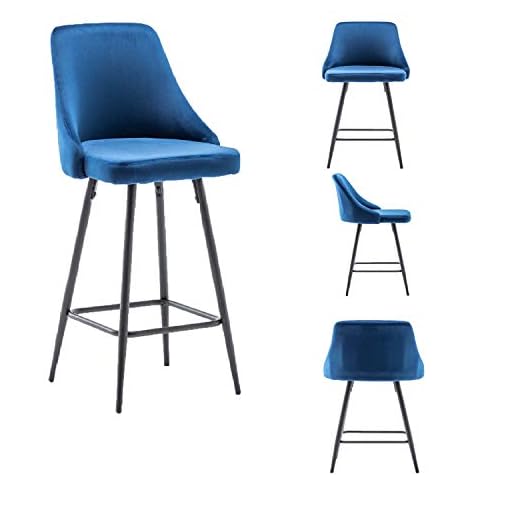 BTEXPERT Premium upholstered Dining 25" Seat Height, High Back Stool Bar Chairs, Set of 2 Pack Blue Velvet