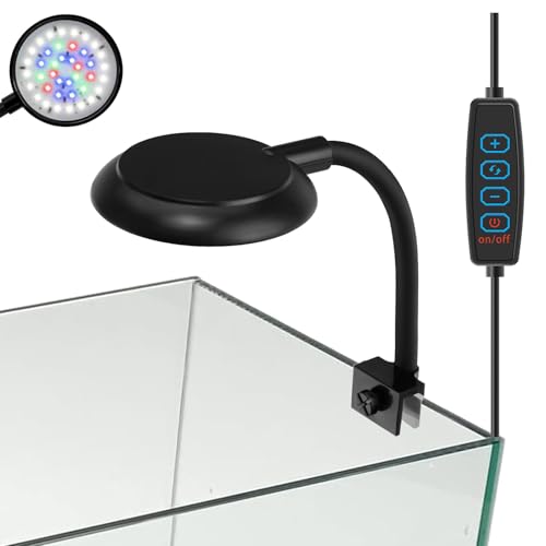 Image of Upgrade Clip On Aquarium Light for 1-3 Gal Fish Tank, USB Betta Fish Light for Nano /Small /Planted Tank(Dimmable White+Blue+Red+Green LED) Adjustable Brightness,Timer