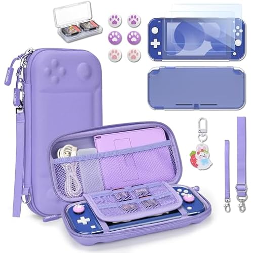 Younik Switch Lite Case, Portable Switch Lite Carrying Case, 14 in 1 Accessories Kit with Carrying Case, Protective Cover, Game Card Case, Screen Protectors, Thumb Grips, Pendant and straps (Purple)