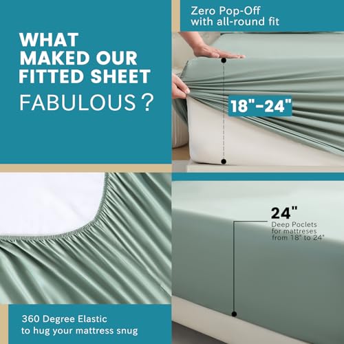 Bedlifes King Sheet Set, Extra Deep Pocket 18-24 Inches,1000Thread Count 100% Egyptian Cotton, Soft and Breathable Sateen 4-Piece,Sage Green