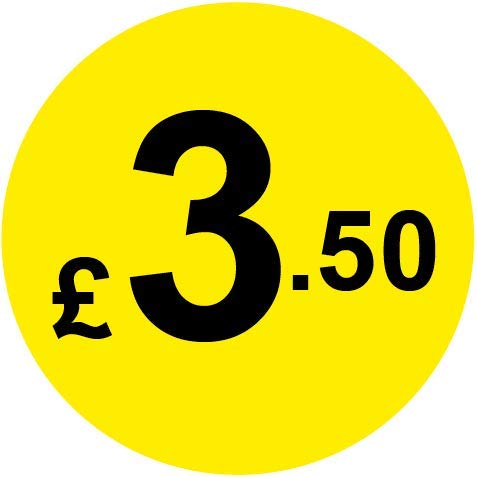 Permanent Adhesive - Black & Yellow 30mm Price Stickers/Labels from 10p to £5.25, 500, £3.50 — image 1