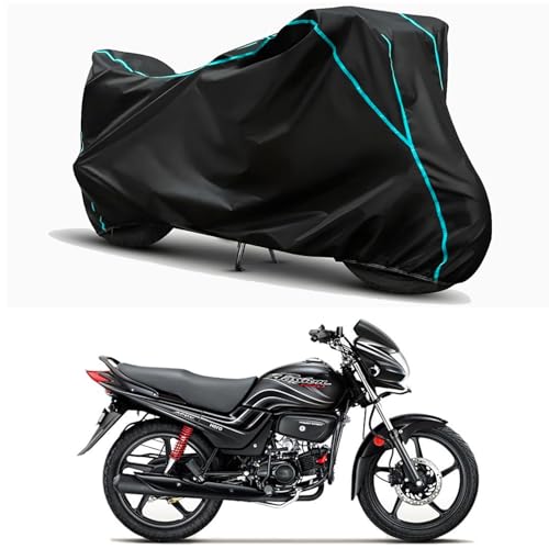 Image of Waterproof Bike Body Cover Compatible for | Hero Passion Pro Drum | Taffeta Fabric, Sky Piping Design, Bottom Elastic Fit | Dustproof, Sun UV & Rain Protection for All Weather.