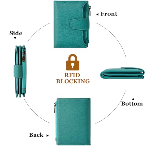 Image of Airkit Small Wallet Women RFID Blocking Leather Bifold Compact Card Holder Wallet for Women with Zipper Coin Pocket 4 ID Window